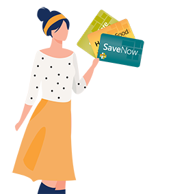 Illustration of an individual holding health care savings cards